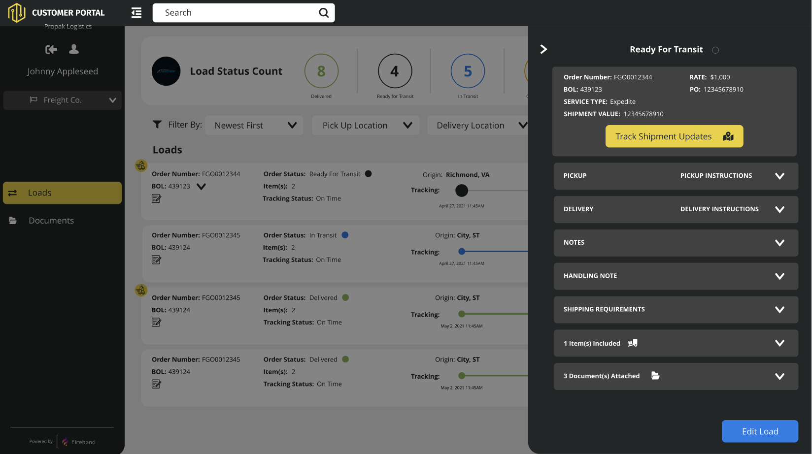 screenshot of Freight Genius